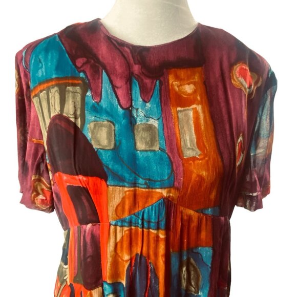 ALI CRUZ Women Abstract Print Midi Dress Sz 8 Short Sleeve Multicolor Boho 77-7 - Picture 3 of 12